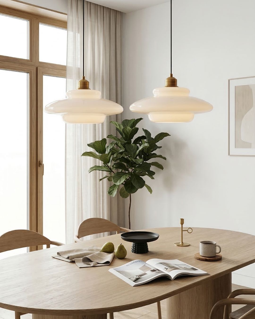 TINA Pendant Lamp | Mid-Century Milk White Glass with Brushed Brass | Modern Dining & Kitchen Lighting | Adjustable | E27 Socket - Lamylie