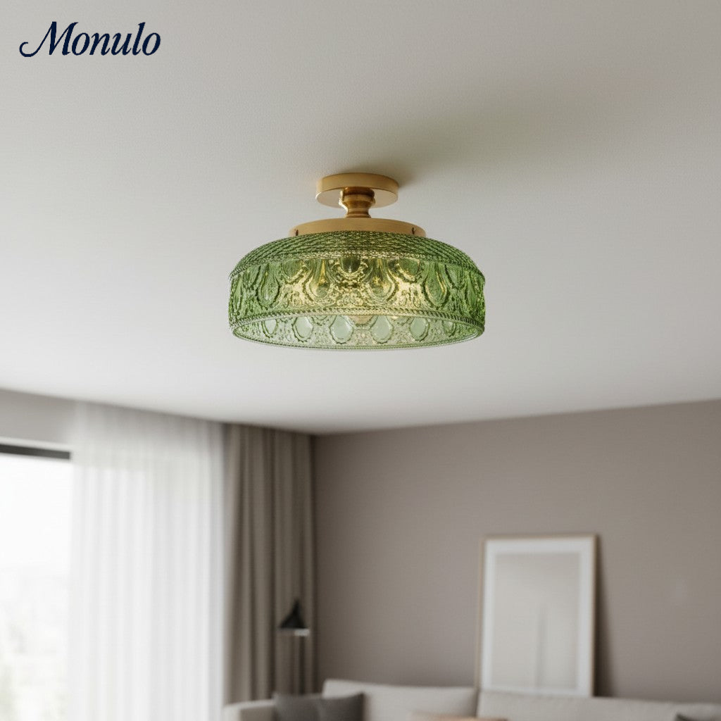 Ribbed Glass Ceiling Lamp with Metal Fixture | Minimalist Lighting for Bedroom and Hallway - Lamylie