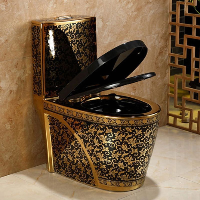One-piece Standing Toilet Gold-colored Ceramic Closet for Modern Bathrooms - Lamylie