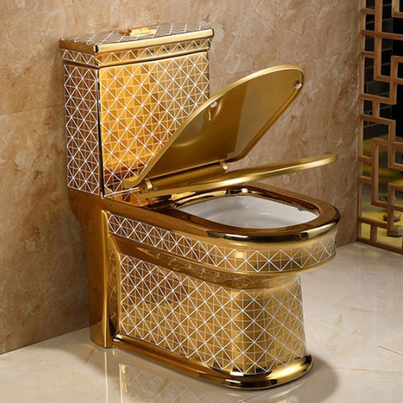One-piece Standing Toilet Gold-colored Ceramic Closet for Modern Bathrooms - Lamylie