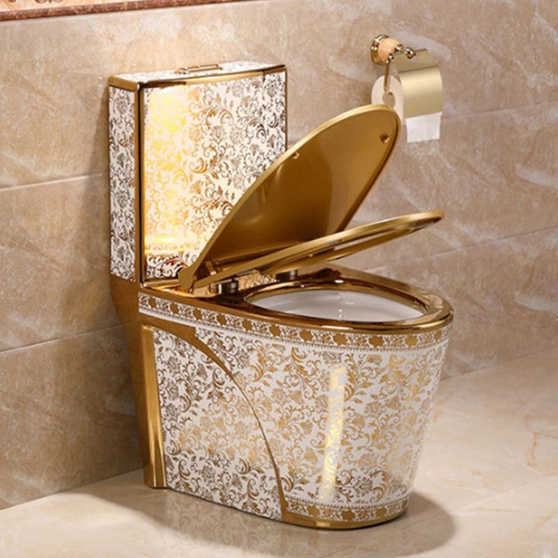 One-piece Standing Toilet Gold-colored Ceramic Closet for Modern Bathrooms - Lamylie