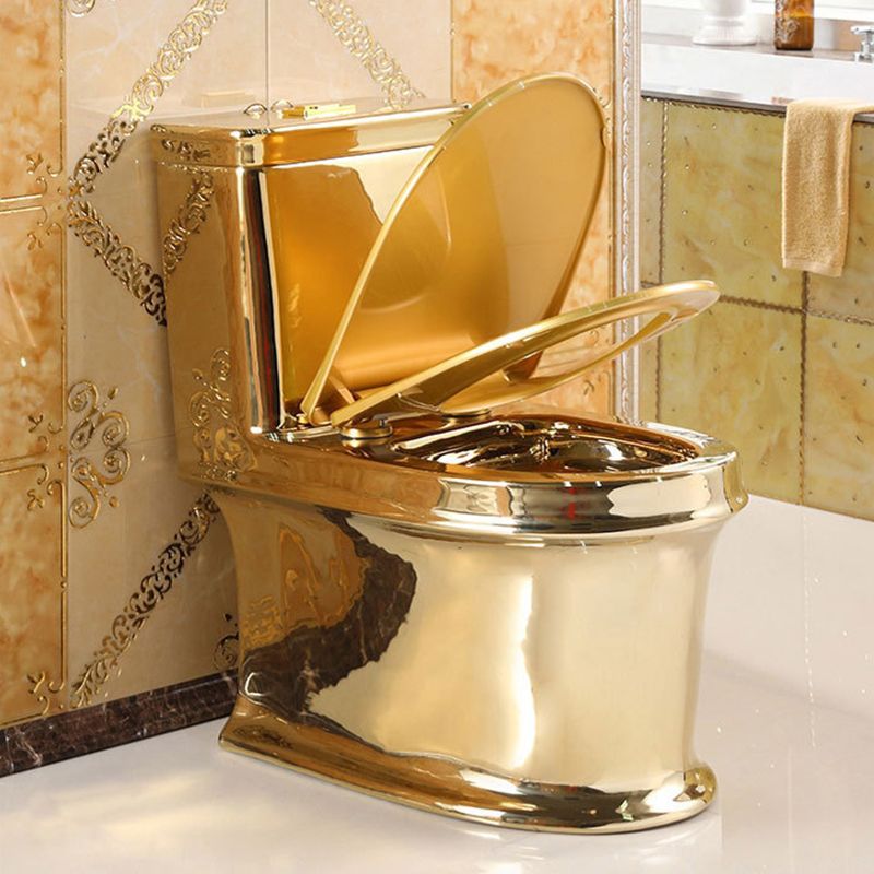 One-piece Standing Toilet Gold-colored Ceramic Closet for Modern Bathrooms - Lamylie