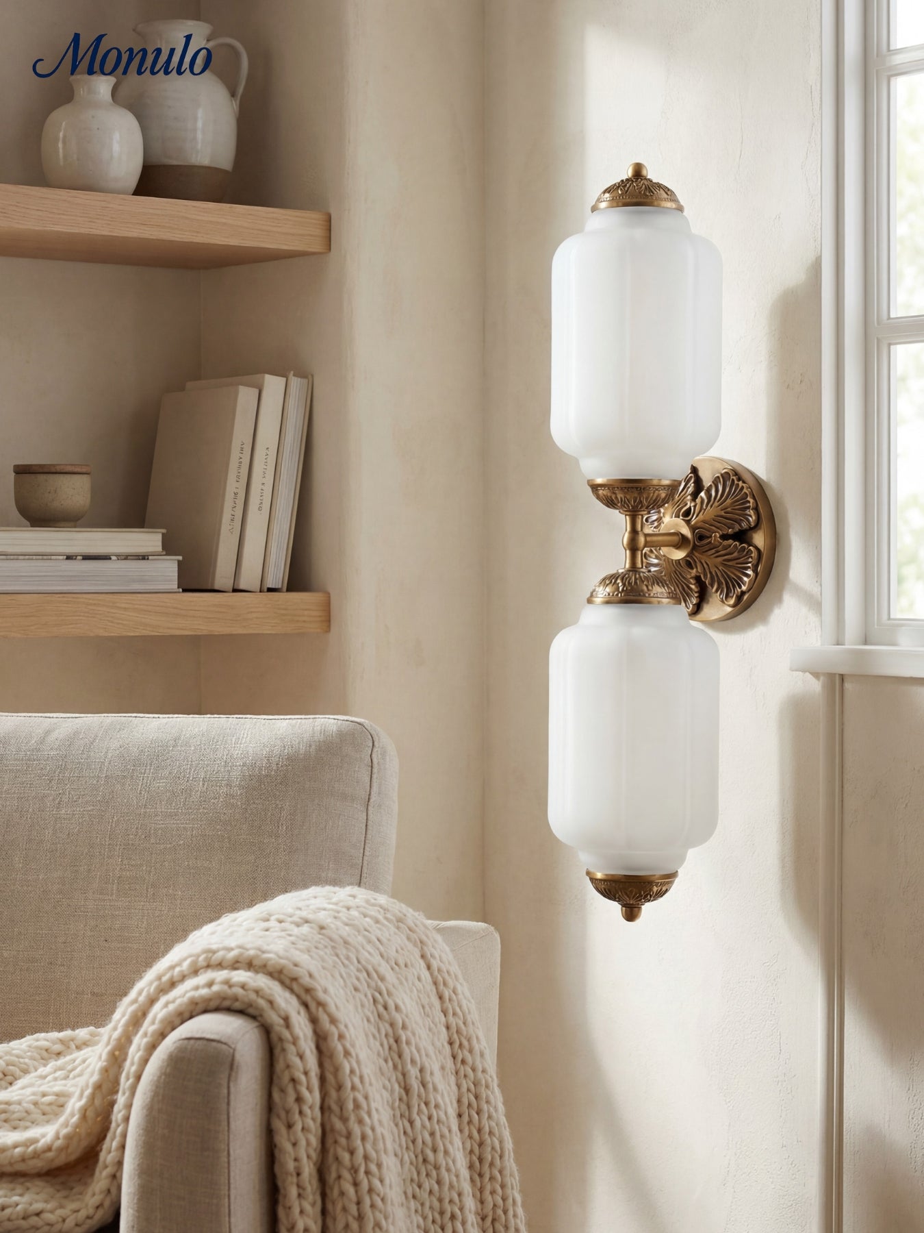 Vintage Glass Wall Lamp Horizontal Model Eloise Light Source for Living Room and Hallway - Lamylie