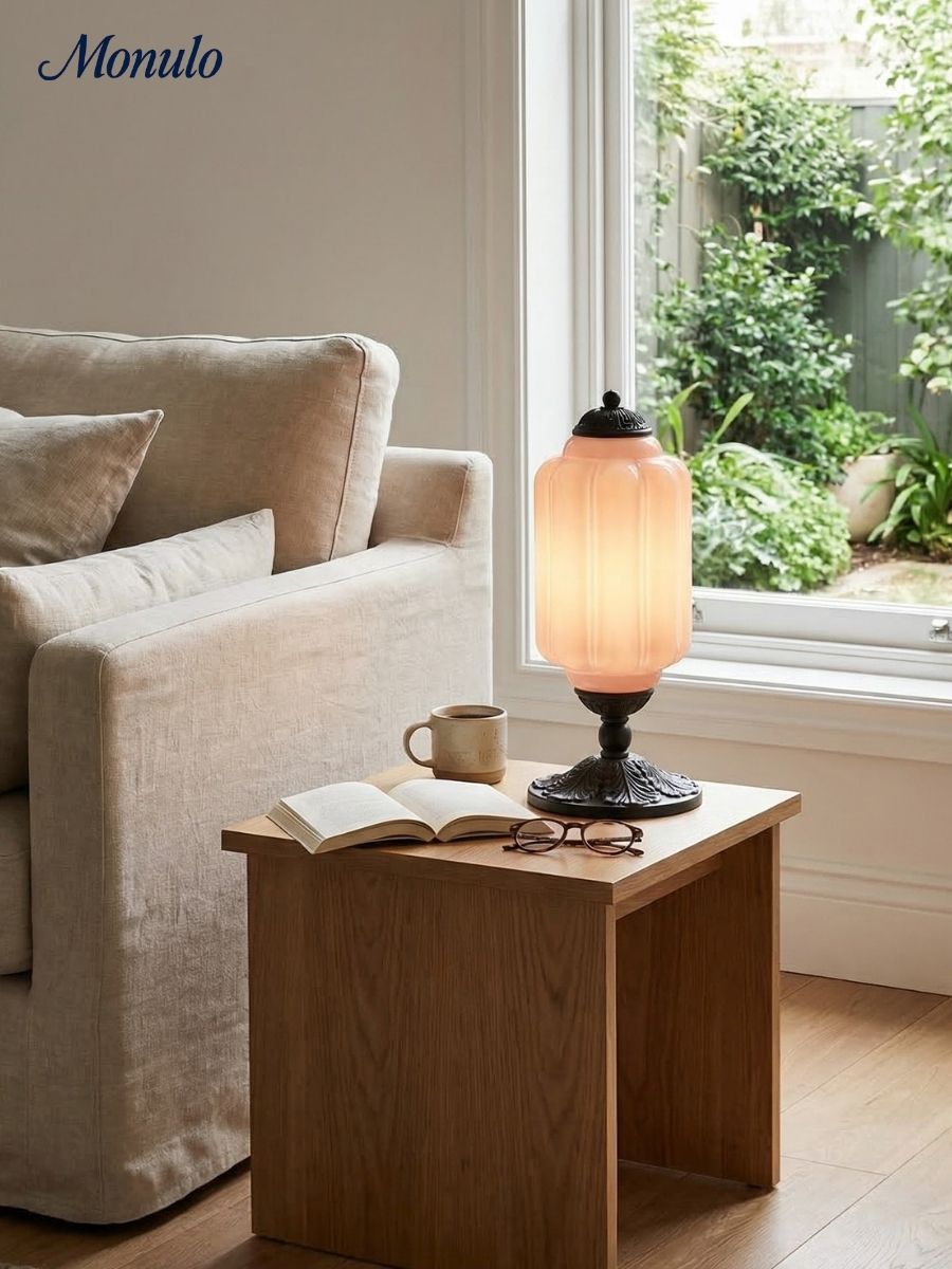 Vintage Glass Table Lamp with Brass or Black Finish - Lamylie