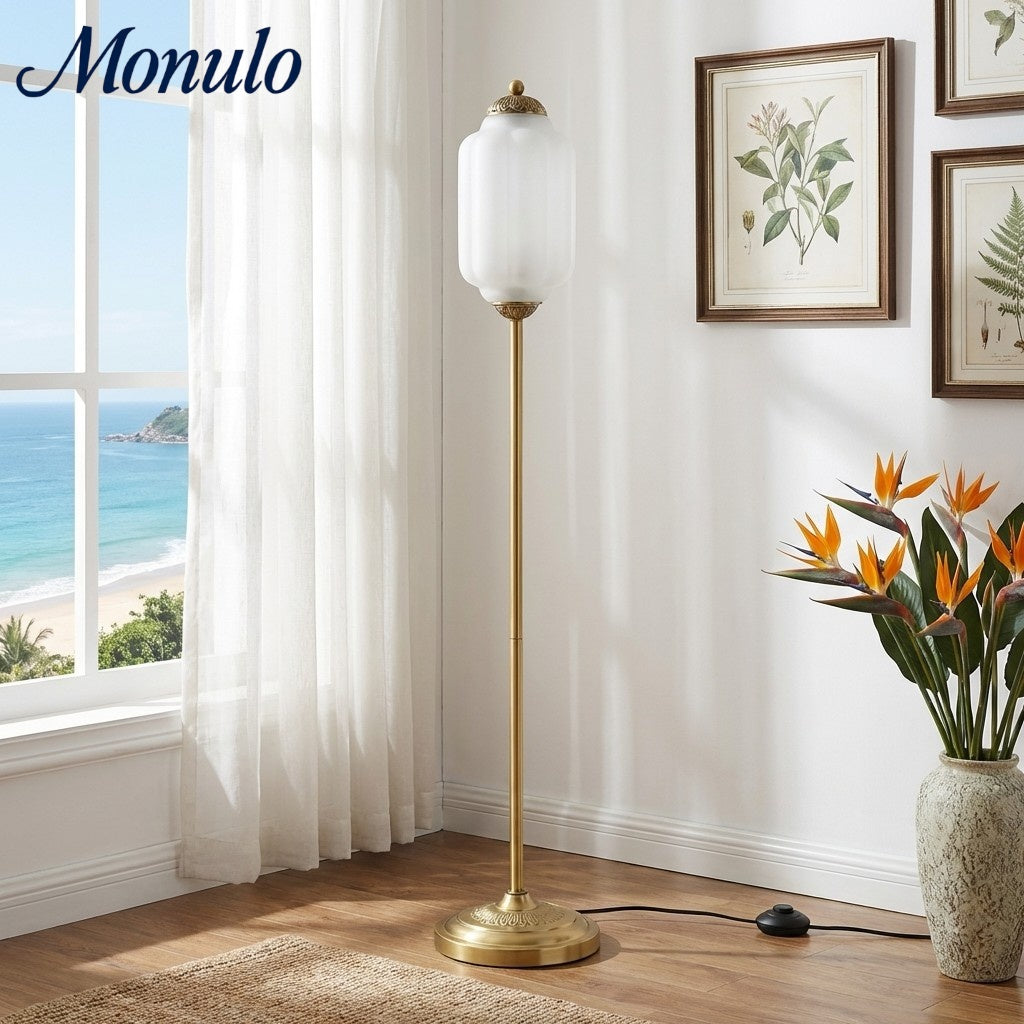 Decorative Glass Pumpkin Floor Lamp Retro Organic Style Living Room Standing Lamp - Lamylie