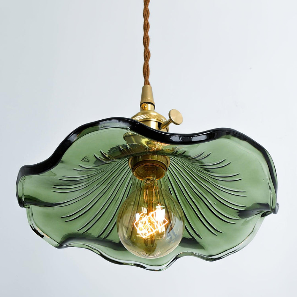 Selene Glas-Pendelleuchte | Hibiskusblüten-Design Messingglas | Hängende Beleuchtung Esszimmer Wohnzimmer Schlafzimmer | E27 Fassung 23-33cm - Lamylie