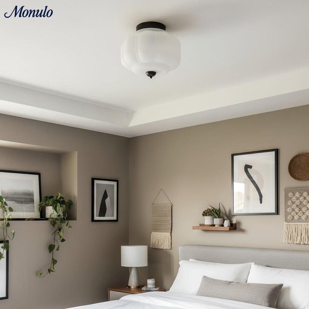 Retro Ceiling Lamp with Milk Glass Shade | Refined Semi-Flush Mount Lighting for Modern Interiors - Lamylie