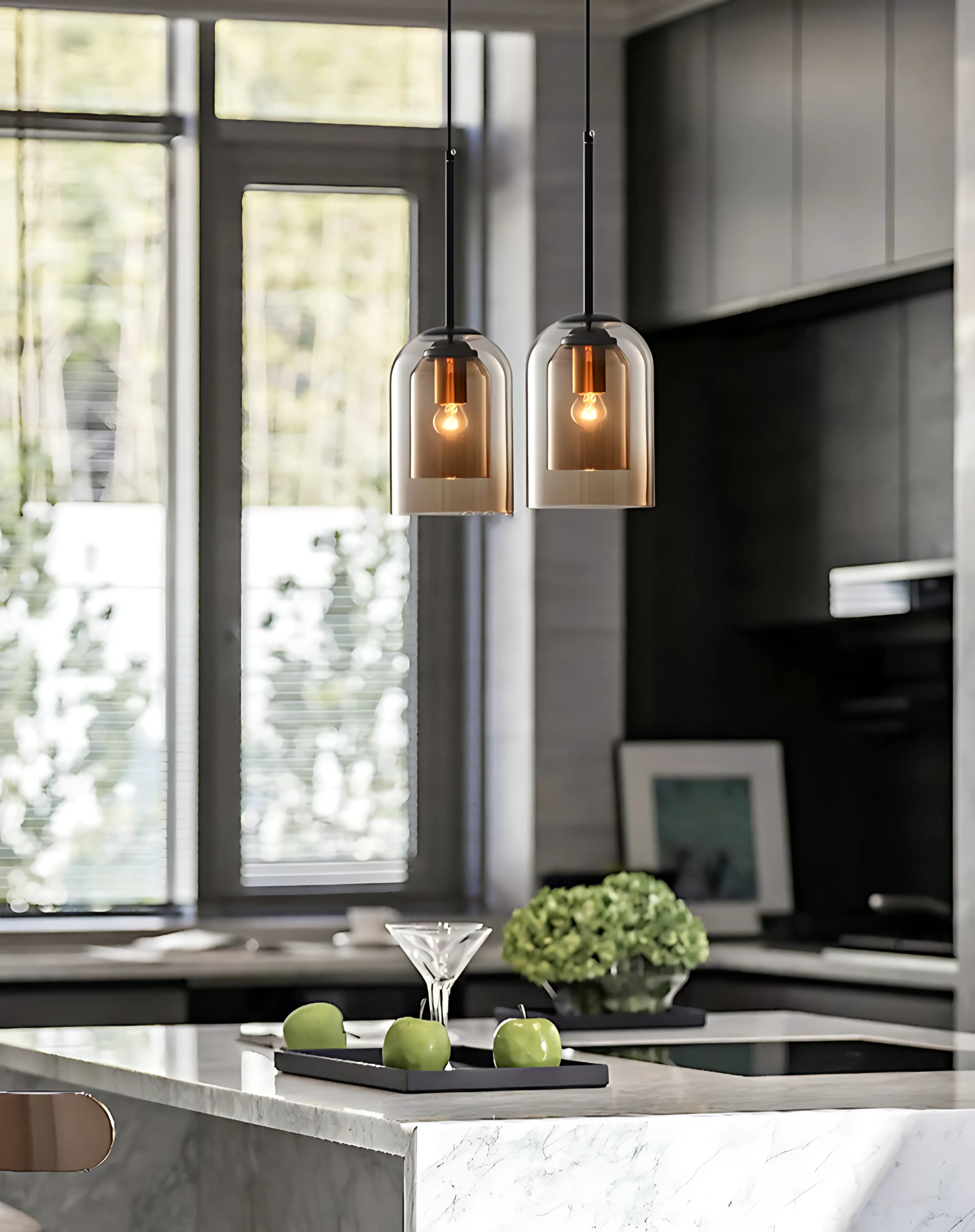Glass Pendant Lamp Ginza with Curved Shape and Soft Ambient Lighting Warm White | E27 Socket Included Dimmable Compatibility - Lamylie