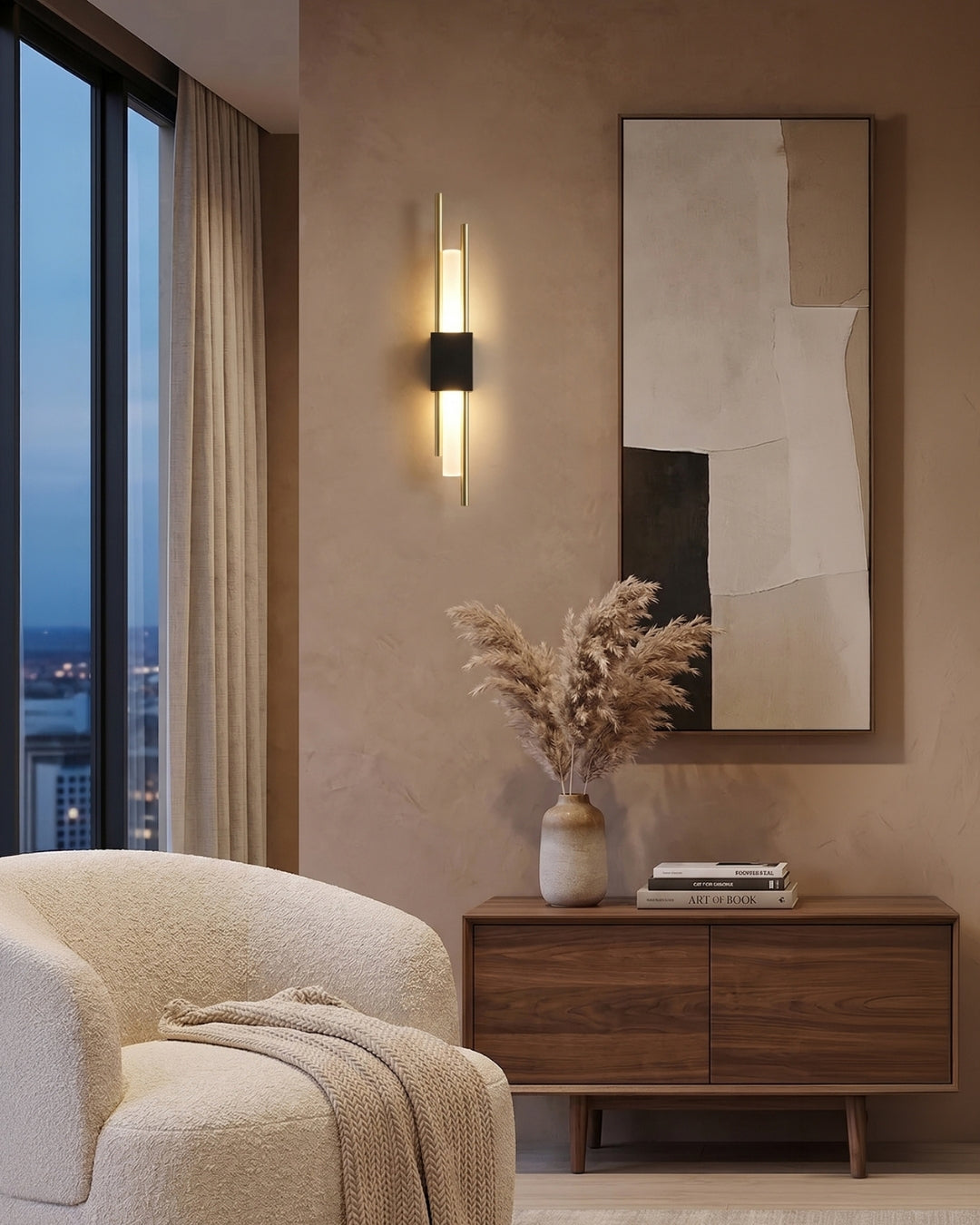 Scandinavian Minimalist Wall Lamp | Modern Vertical Design with Directed LED Lighting | Black Gold - Lamylie