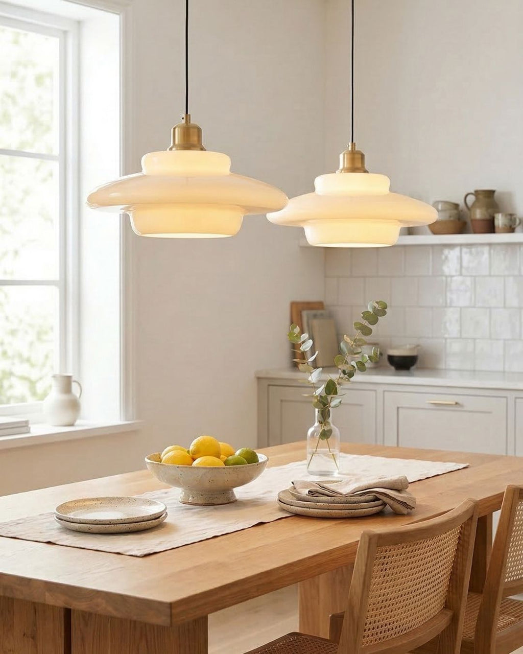 TINA Pendant Lamp | Mid-Century Milk White Glass with Brushed Brass | Modern Dining & Kitchen Lighting | Adjustable | E27 Socket - Lamylie