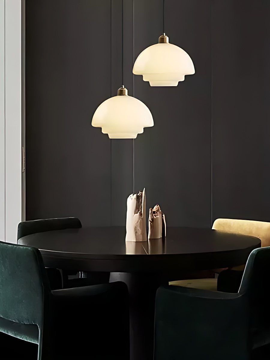 Glas-Pendelleuchte mit geschichtetem Design | Milchig weißes mattiertes Glas für Esszimmer und Wohnzimmer - Lamylie