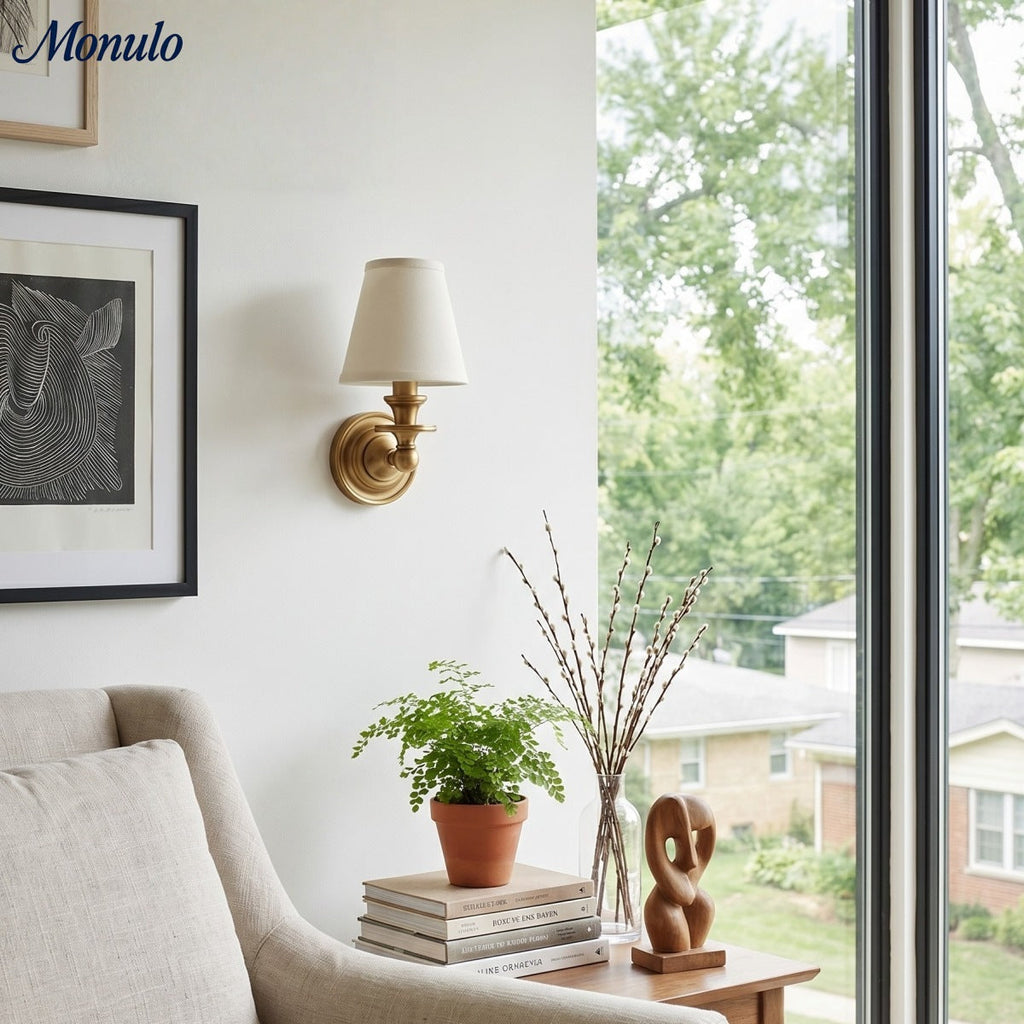 Wall Lamp with Fabric Shade and Gooseneck Arm | Wrought Iron Fixture with Adjustable Reading Lamp - Lamylie