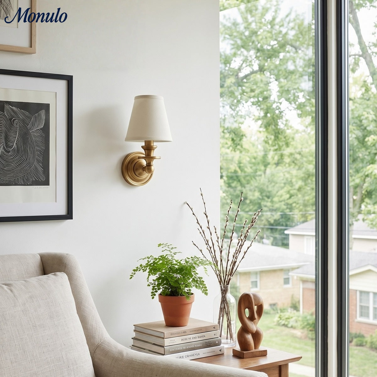 Wall Lamp with Fabric Shade and Gooseneck Arm | Wrought Iron Fixture with Adjustable Reading Lamp - Lamylie