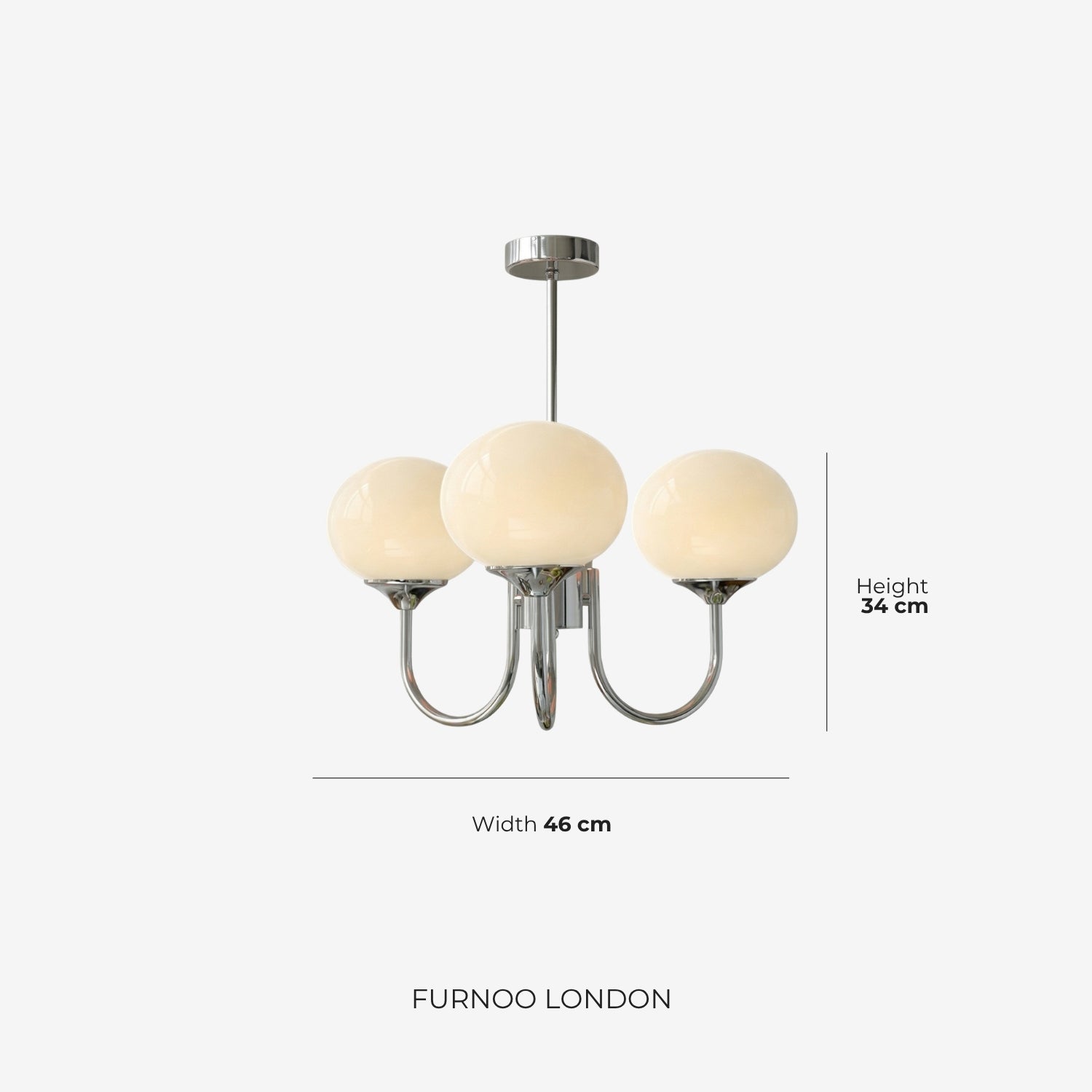 Mid-Century Glass Chandelier with Globe Shades and Polished Metal Finish | Available in Copper and Chrome with Colored Glass | 3 or 5 Arms with Adjustable Rod System - Lamylie