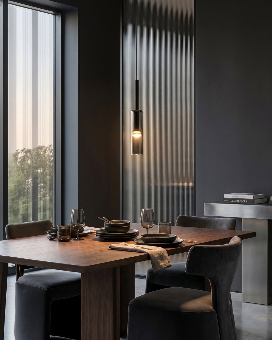Smoked Glass Pendant Lamp with Minimalist Metal Structure | Modern Ambient Lighting for Dining Room, Bedroom, and Living Room - Lamylie