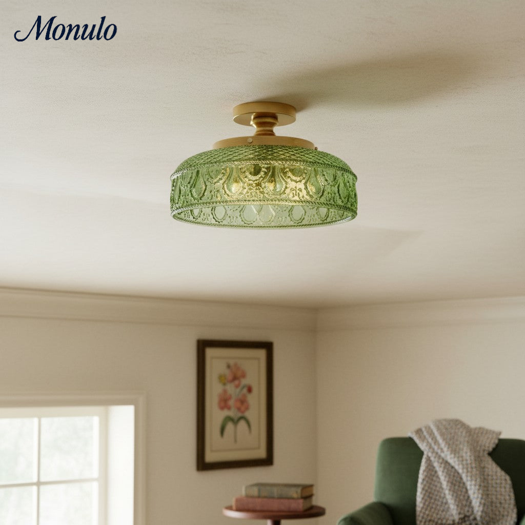 Ribbed Glass Ceiling Lamp with Metal Fixture | Minimalist Lighting for Bedroom and Hallway - Lamylie