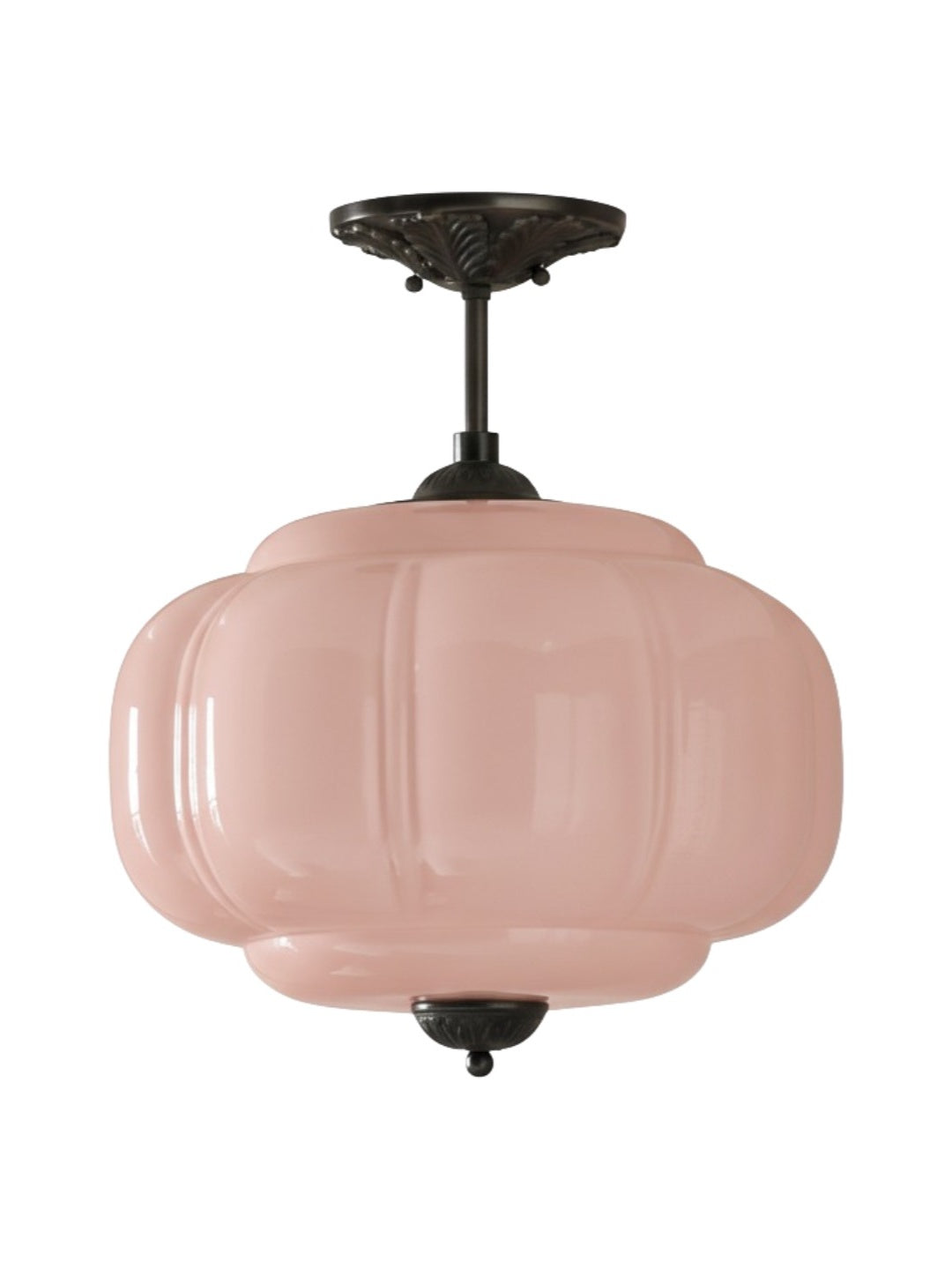Vintage Milk Glass Ceiling Lamp Scalloped Edge White Pink Green Blue Clear Matte Glass Semi-Flush Pendant Lamp Brass Black Finish - Lamylie