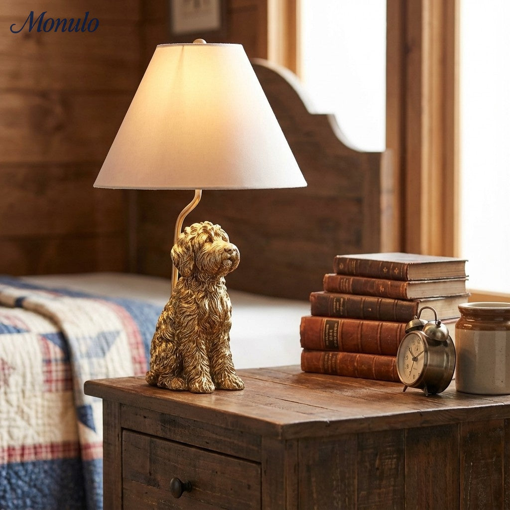 Animal Figure Table Lamp with Cotton Shade | Classic Nightstand Lamp with Animal Motif - Lamylie