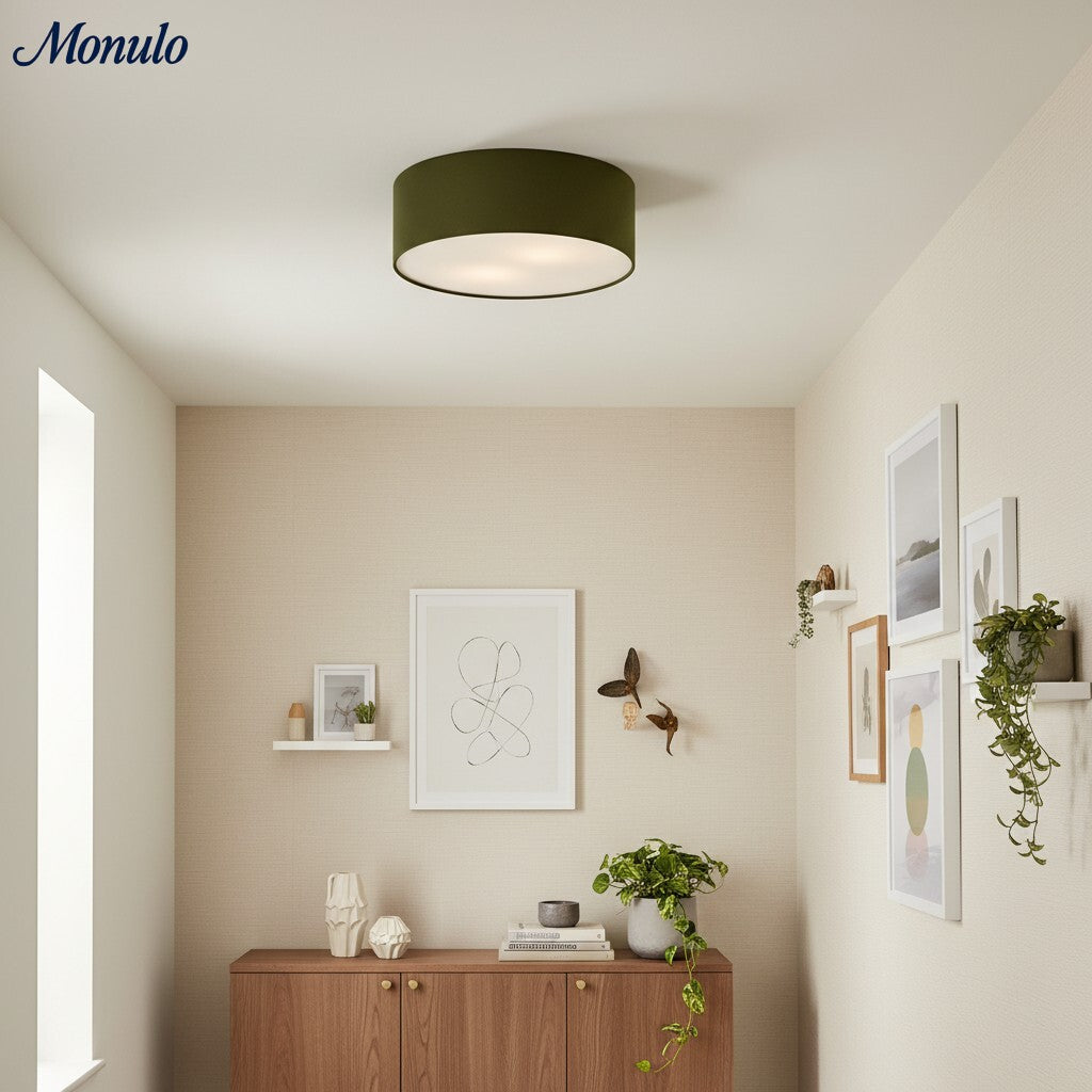 Ceiling Lamp with Linen Shade | Drum Shape Ø30/45cm | Modern Scandinavian Design | Elegant Lighting for Living Room Bedroom Dining Room - Lamylie