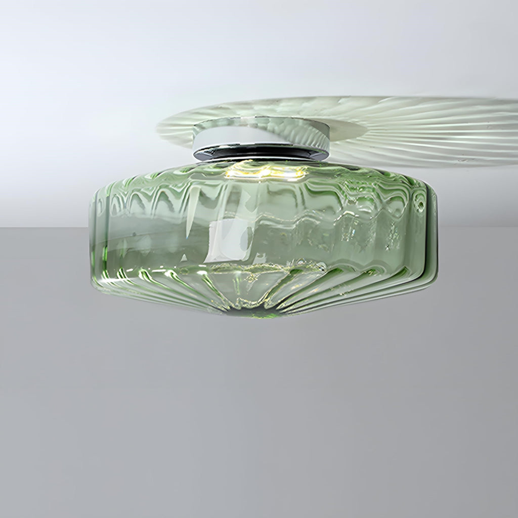 Vintage Ribbed Glass Ceiling Lamp Green | Classic Lighting for Dining Room, Entrance & Hallway - Lamylie