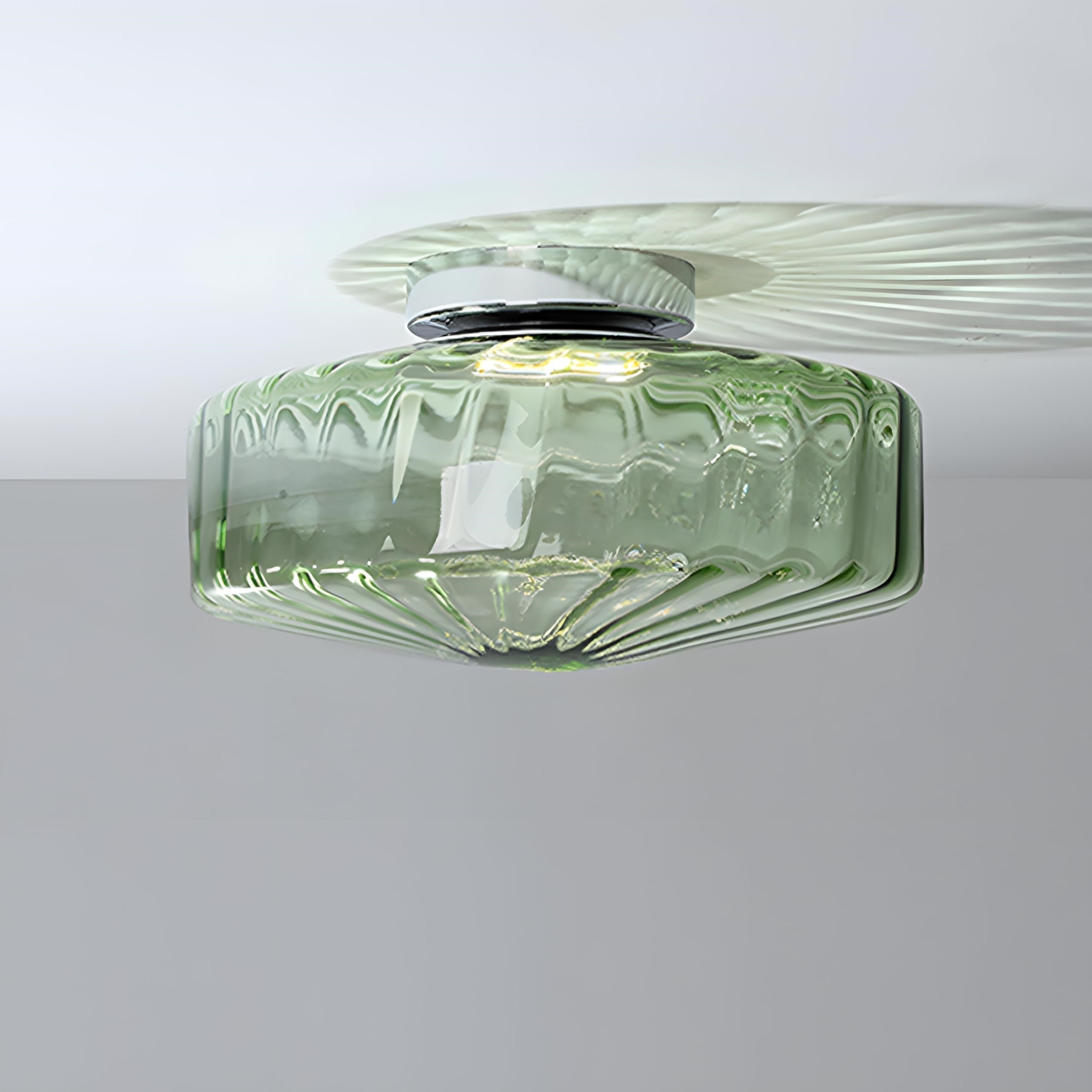 Vintage Deckenlampe aus geripptem Glas Grün | Klassische Beleuchtung für Esszimmer, Eingang & Flur - Lamylie