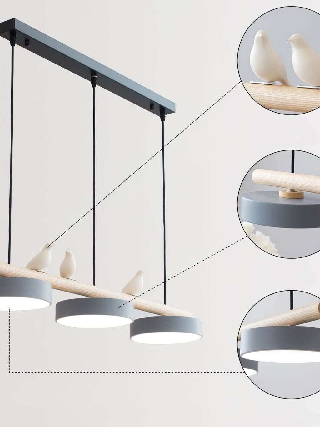 Wooden Pendant Lamp Bird Shape Three Shades Scandinavian Kitchen Island - Lamylie
