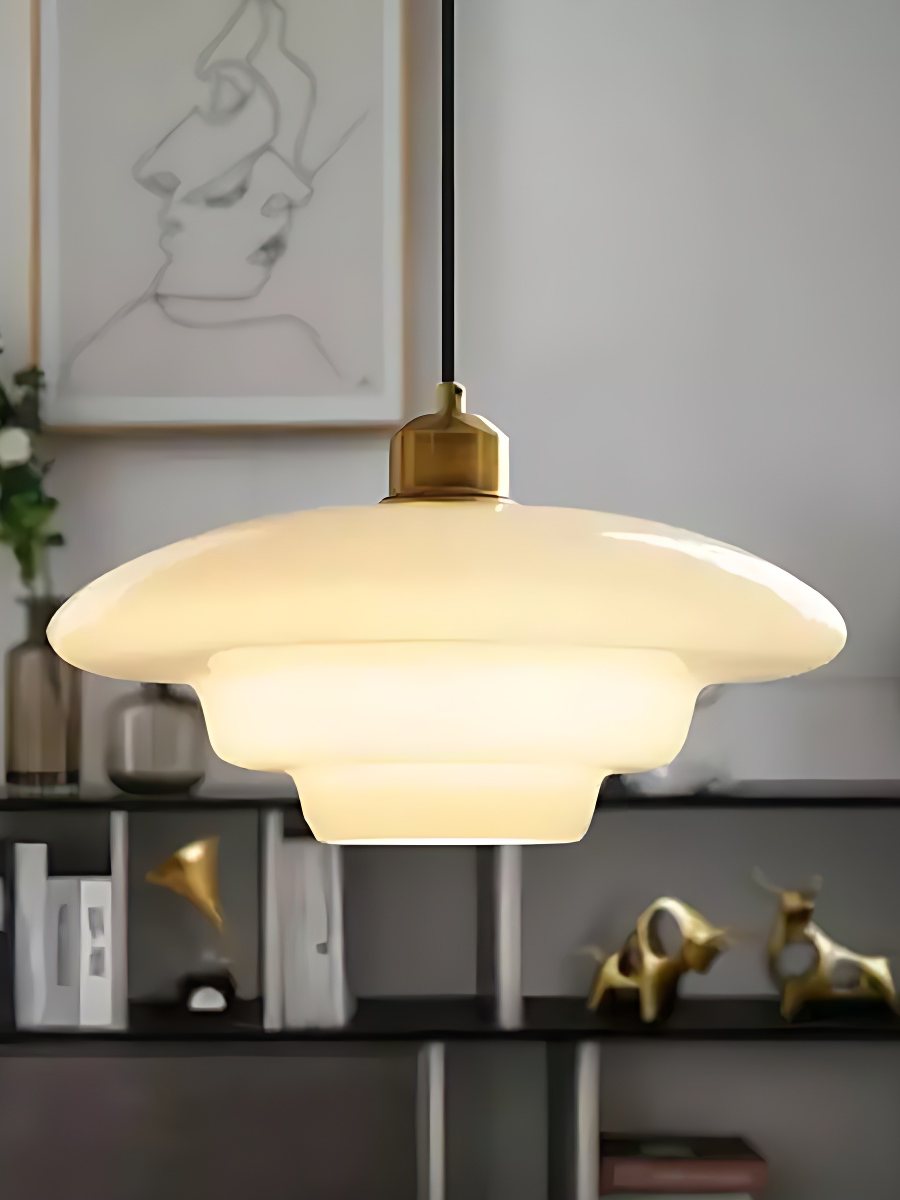 Glas-Pendelleuchte mit geschichtetem Design | Milchig weißes mattiertes Glas für Esszimmer und Wohnzimmer - Lamylie