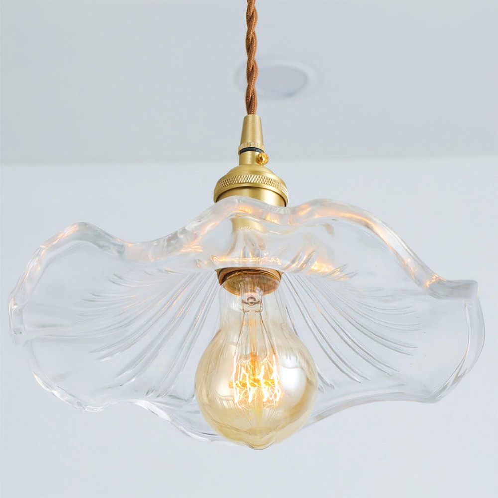 Selene Glas-Pendelleuchte | Hibiskusblüten-Design Messingglas | Hängende Beleuchtung Esszimmer Wohnzimmer Schlafzimmer | E27 Fassung 23-33cm - Lamylie