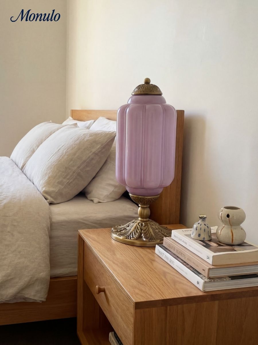 Vintage Glass Table Lamp with Brass or Black Finish - Lamylie
