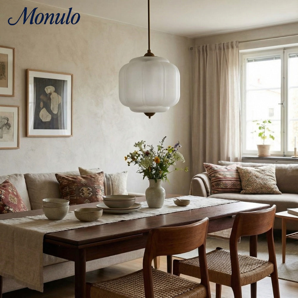 Vintage Milk Glass Pendant Lamp with Wavy Edge | Scandinavian Atmosphere Lighting for Kitchen and Bedroom - Lamylie
