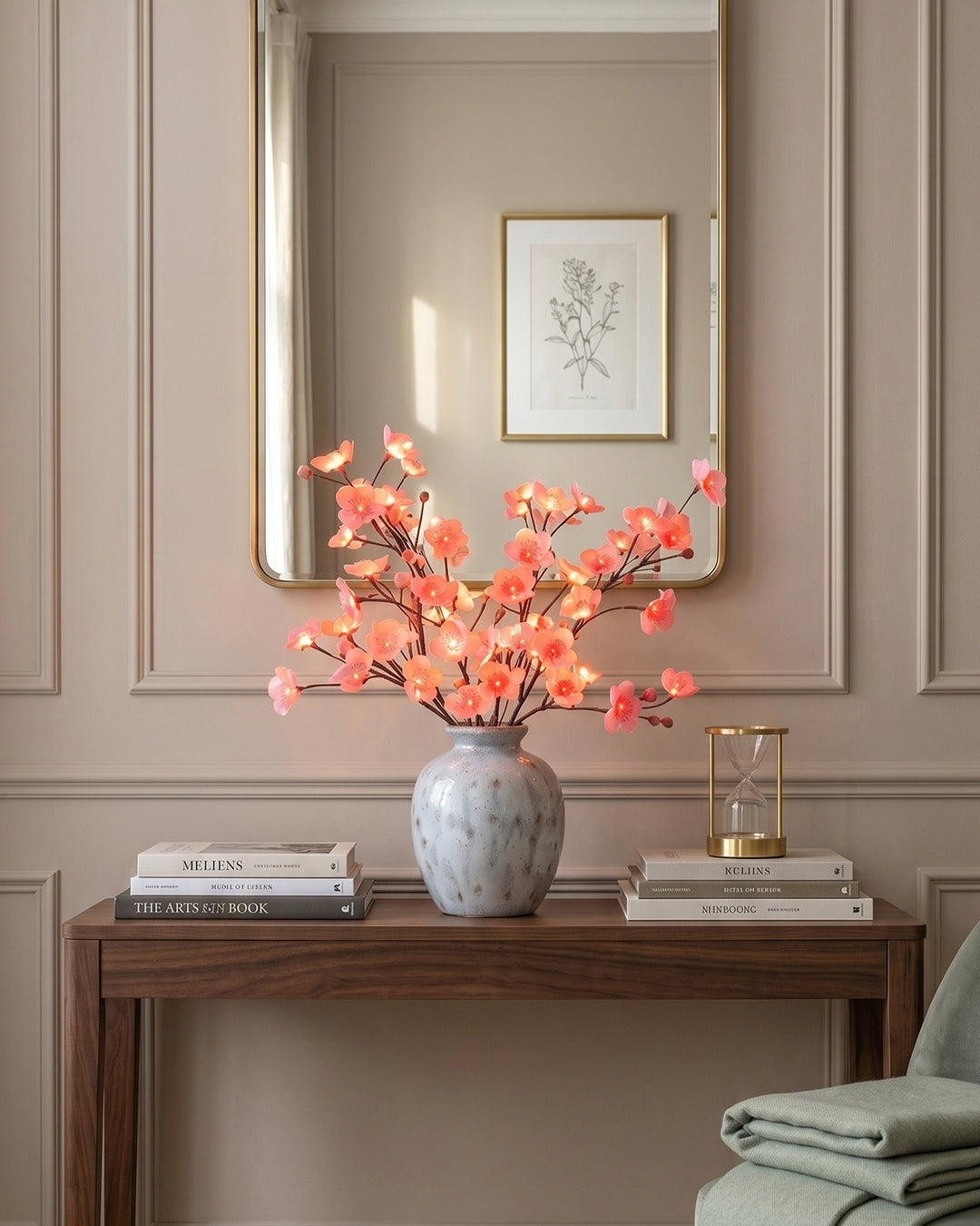 Dekorativer LED-Leuchtzweig mit natürlicher Blütenform 70cm | Flexible Ambientebeleuchtung für Vasen und Kaminsimse - Lamylie