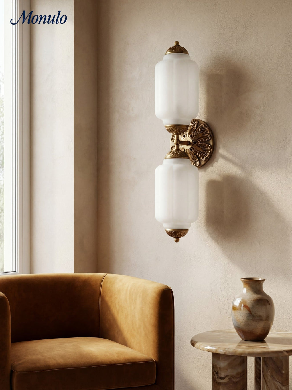 Vintage Glass Wall Lamp Horizontal Model Eloise Light Source for Living Room and Hallway - Lamylie