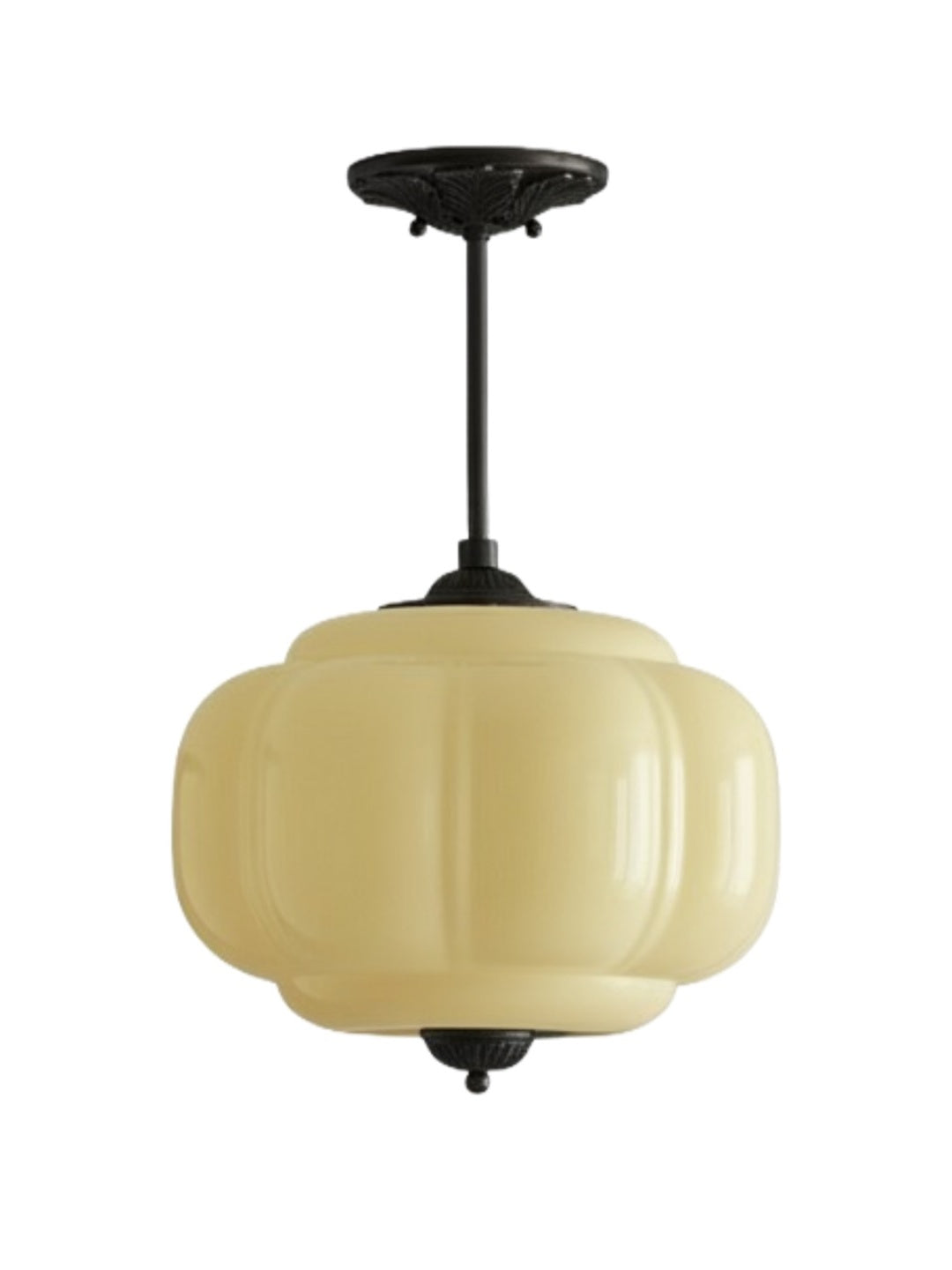 Vintage Milk Glass Ceiling Lamp Scalloped Edge White Pink Green Blue Clear Matte Glass Semi-Flush Pendant Lamp Brass Black Finish - Lamylie