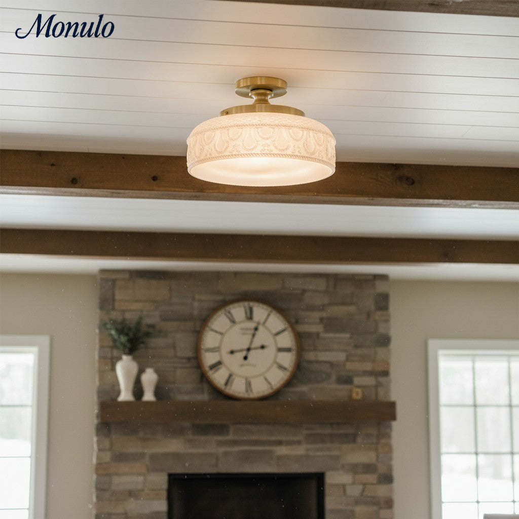 Ribbed Glass Ceiling Lamp with Metal Fixture | Minimalist Lighting for Bedroom and Hallway - Lamylie