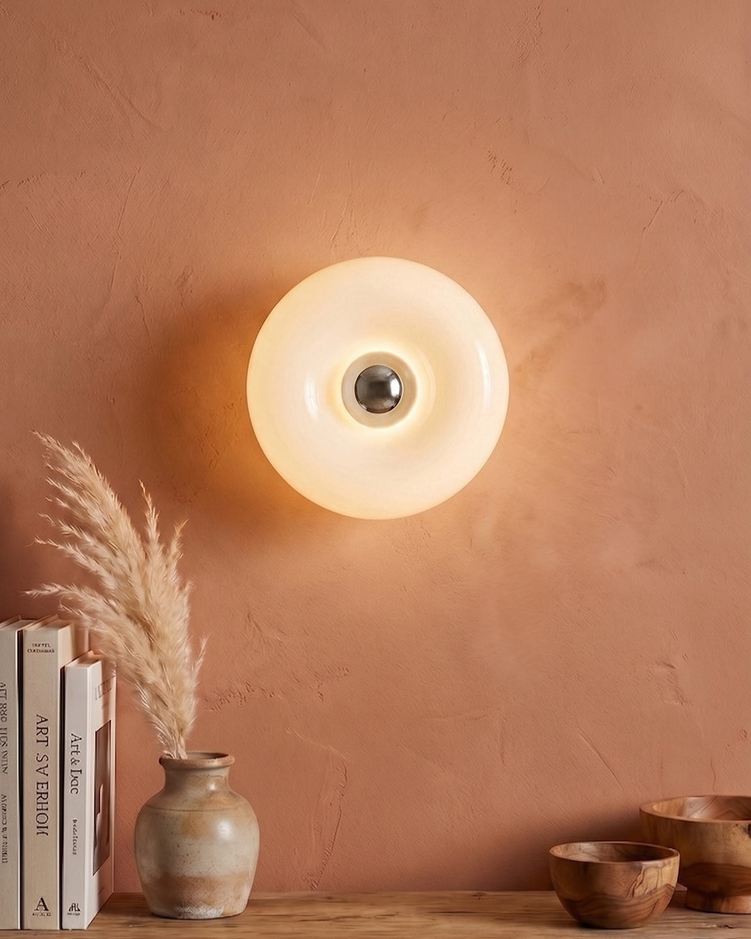 NARA Skulpturale Donut-Lampe mit 3 Farbtemperaturen | Dimmbar Glas-Tischlampe Bauhaus-Design Touch-Steuerung Wandmontierbar Ambientebeleuchtung - Lamylie