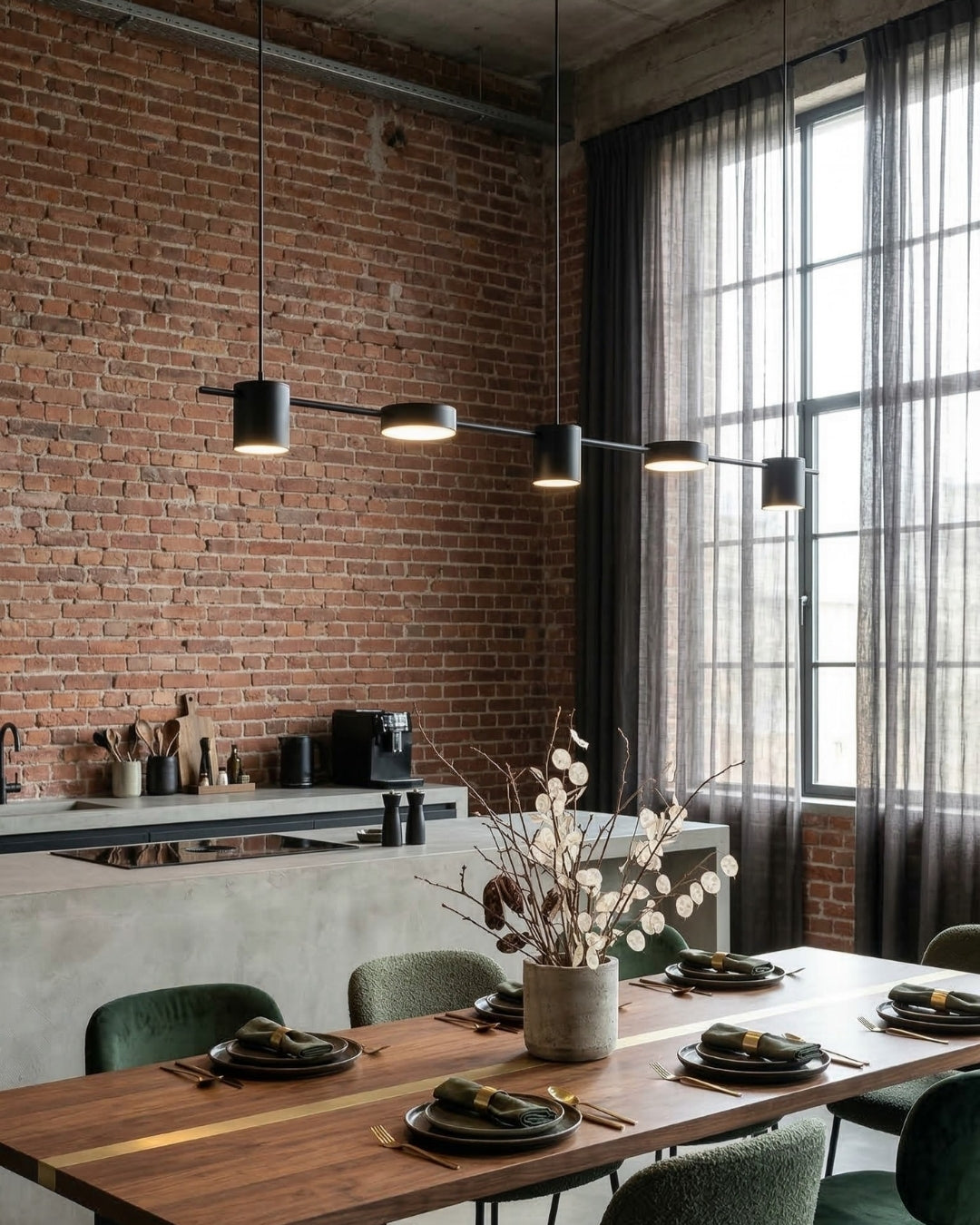 Linear LED Pendant Lamp Helios | Modern Lighting with Metal and Acrylic for Dining Room and Living Room - Lamylie