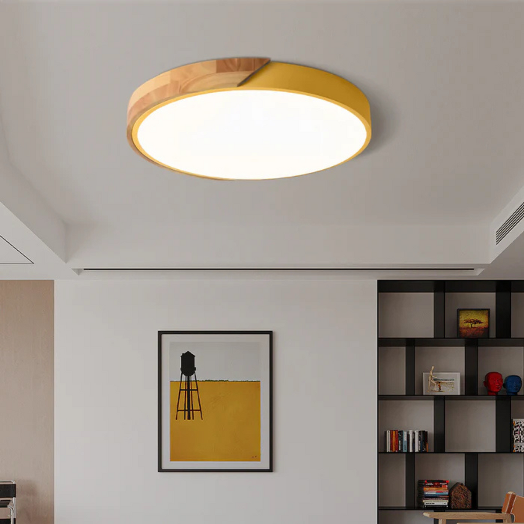 Minimalistyczna lampa sufitowa z drewna i akrylu | Skandynawski design do salonu i sypialni | Energooświetlne światło LED | Łatwy montaż – Lamylie