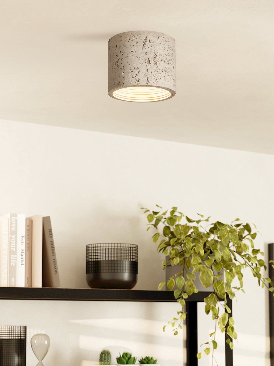 Zylindrische Travertin-Deckenlampe | LED-Beleuchtung für moderne Innenräume - Lamylie
