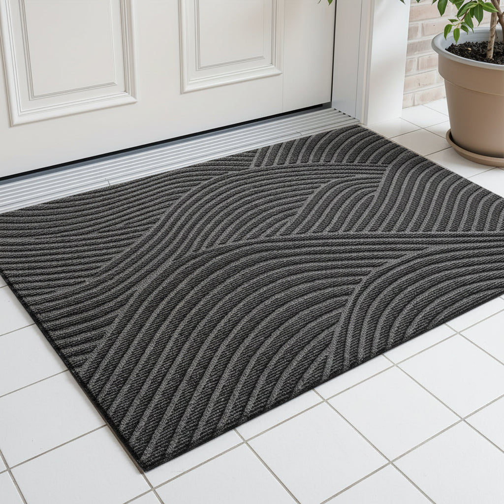 Home Horizon Geometric Striped Doormat — Non-Slip Backing, 75cm X 45cm