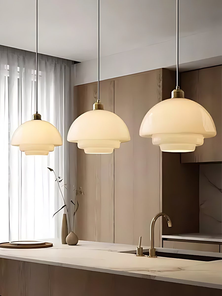 Glas-Pendelleuchte mit geschichtetem Design | Milchig weißes mattiertes Glas für Esszimmer und Wohnzimmer - Lamylie
