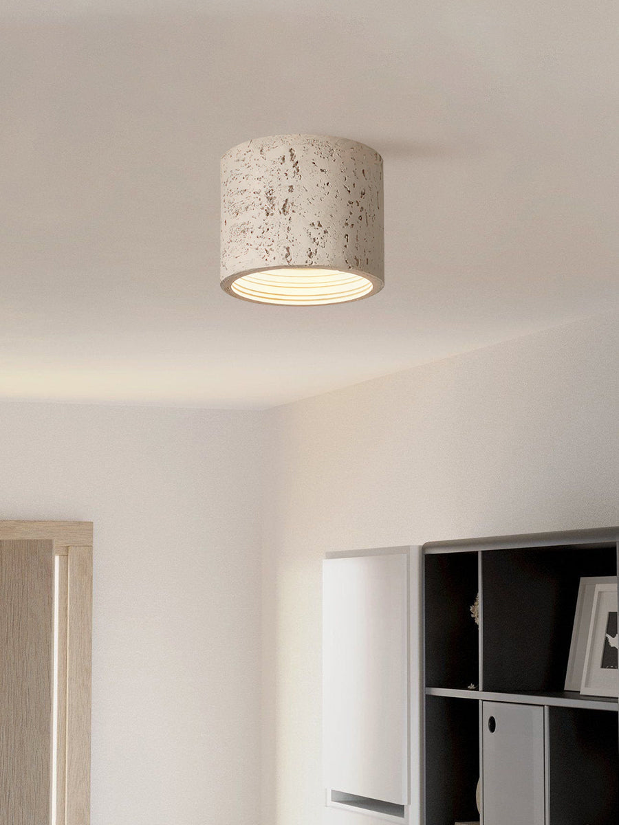 Cylindrical Travertine Ceiling Lamp | LED Lighting for Modern Interiors - Lamylie