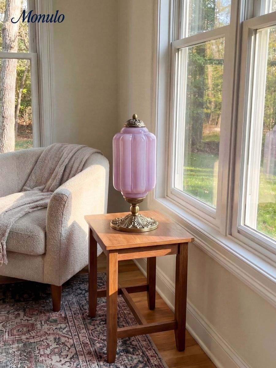 Vintage Glass Table Lamp with Brass or Black Finish - Lamylie