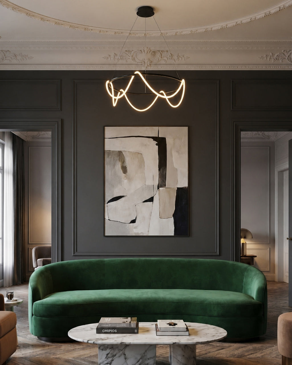 LED Design Pendelleuchte mit schwarzer Satin-Metallkordelstruktur 100 cm Dimmbar Warmweiß Modernes Interieur Esszimmer Kücheninsel - Lamylie
