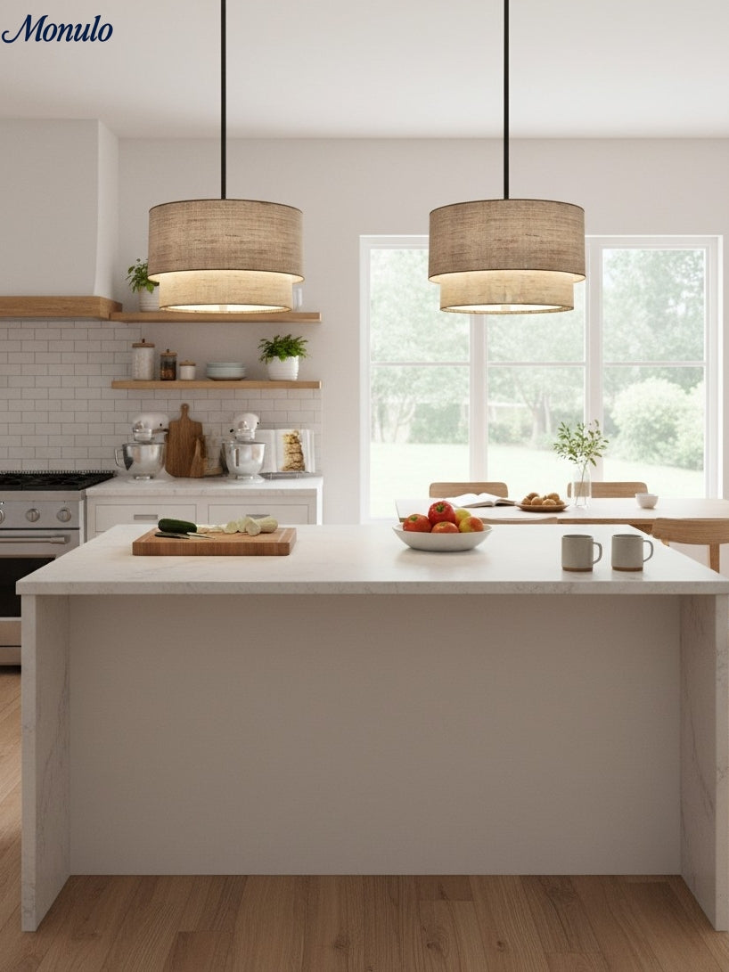 Double Fabric Drum Pendant Lamp | Modern Layered Shade Ceiling Lamp for Dining Room Living Room - Lamylie
