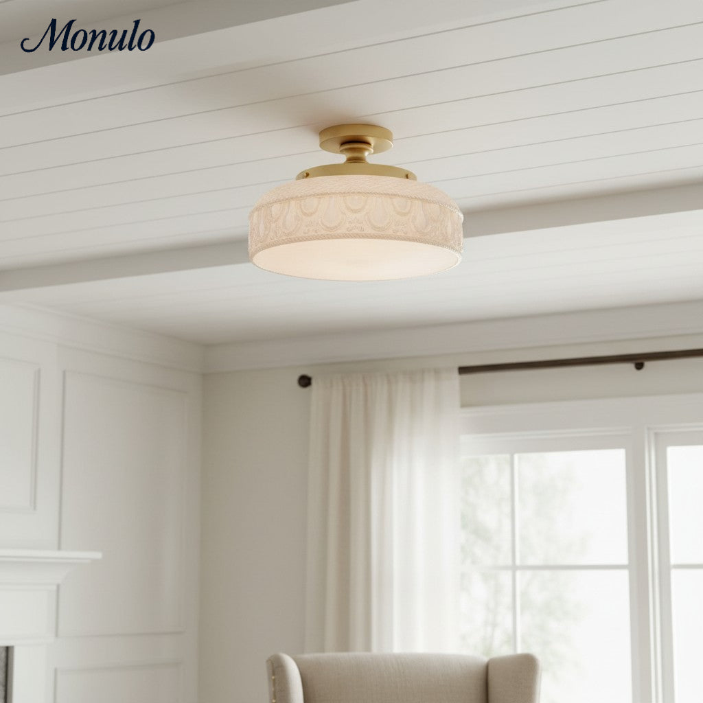 Ribbed Glass Ceiling Lamp with Metal Fixture | Minimalist Lighting for Bedroom and Hallway - Lamylie