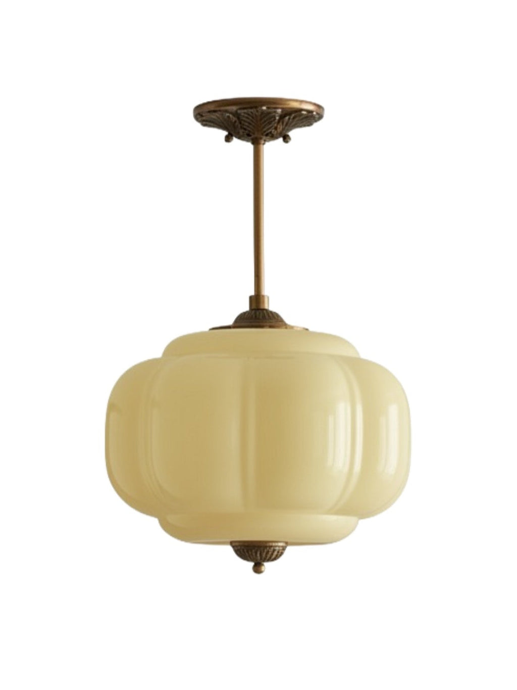Vintage Milk Glass Ceiling Lamp Scalloped Edge White Pink Green Blue Clear Matte Glass Semi-Flush Pendant Lamp Brass Black Finish - Lamylie