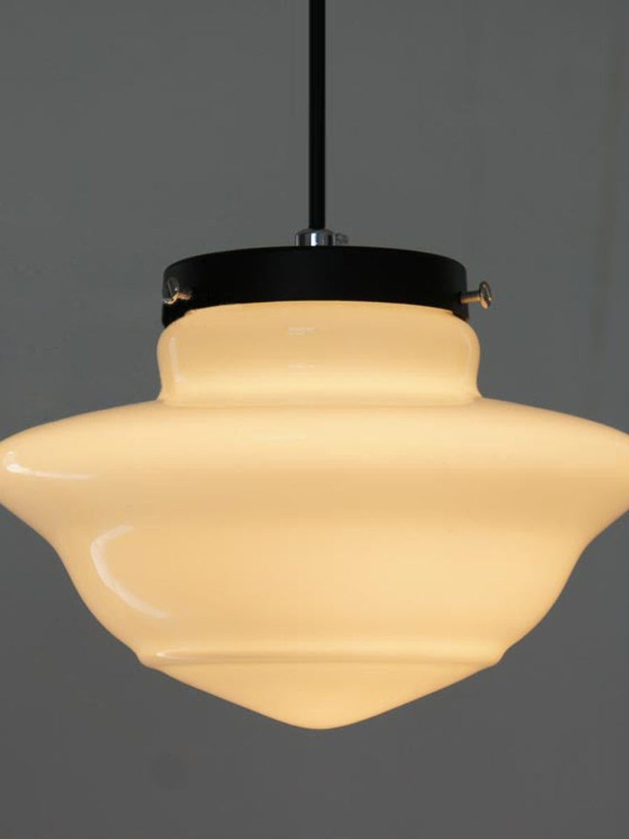 Vintage Art Deco Milk Glass Pendant Lamp with Striped Shade for Dining Room and Living Area - Lamylie