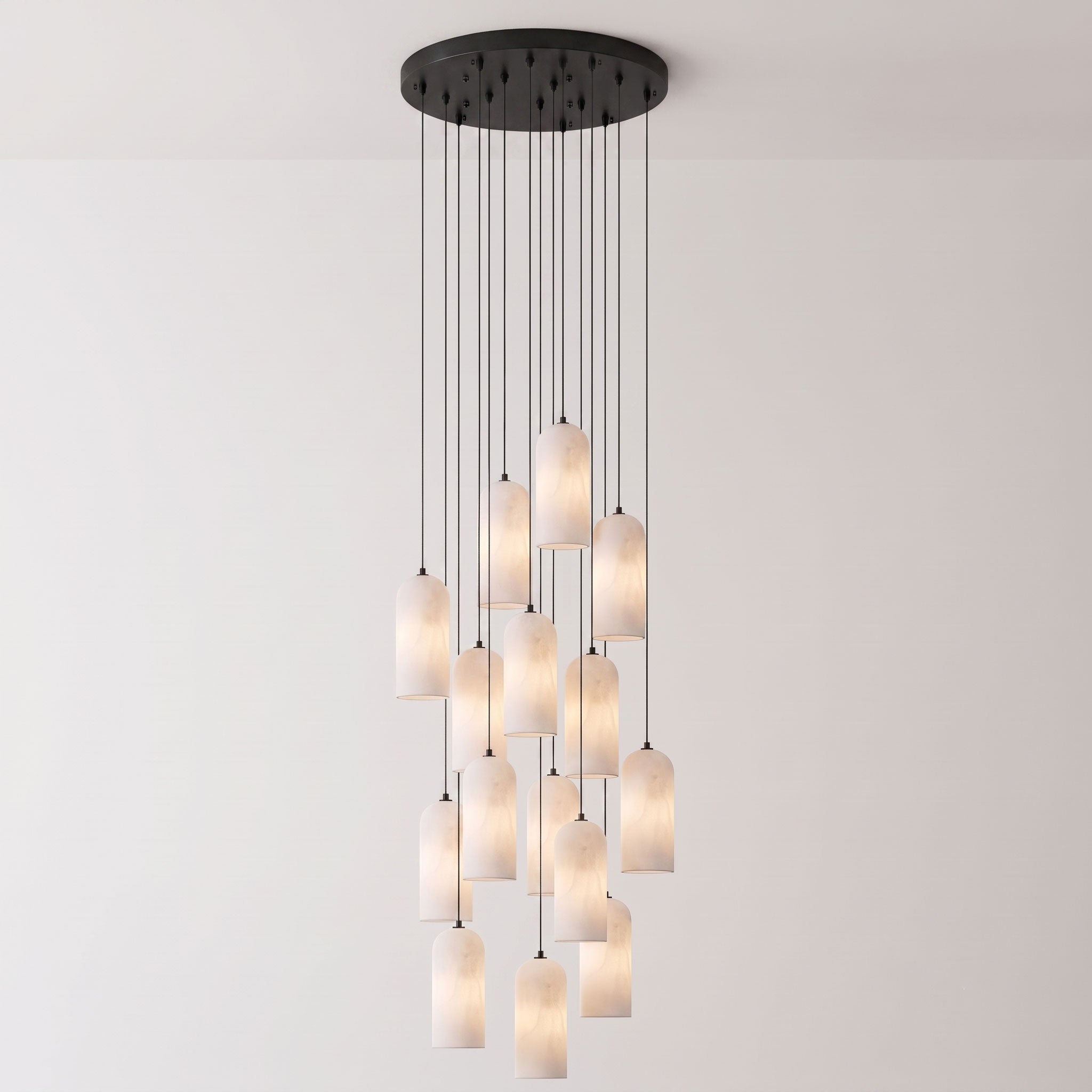 Alabaster Pendant Lamp with Braided Cord | Natural Stone Lighting from Single Light to 21-Light Cluster | Mid-Century Modern Style Dining Room Pendant Lamp with E12/E14 Fitting - Lamylie
