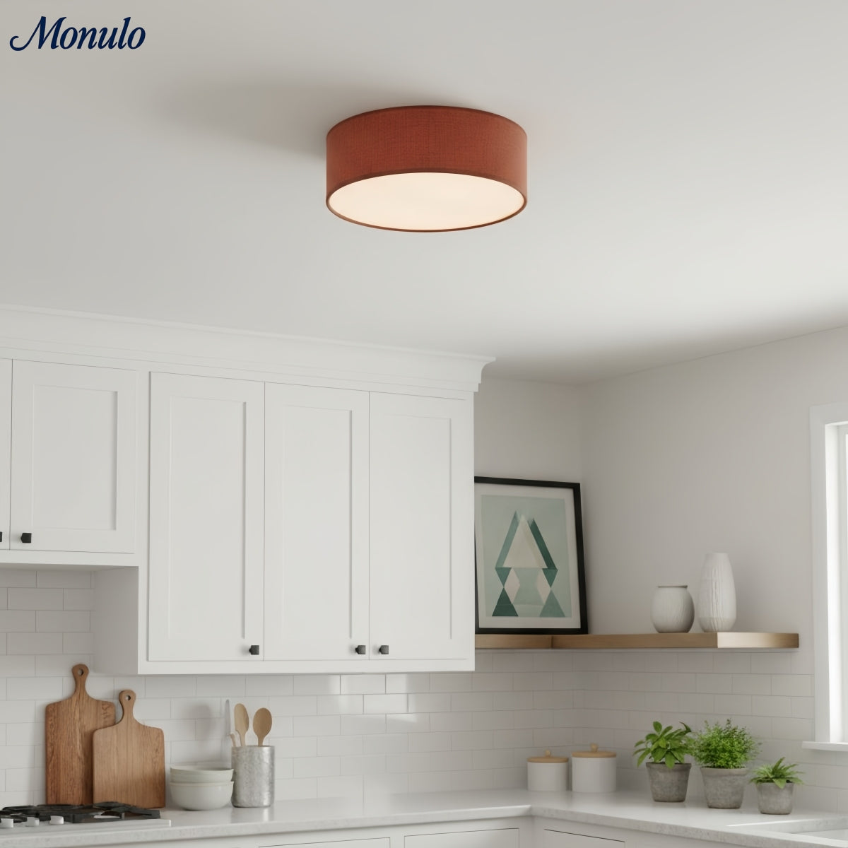 Ceiling Lamp with Linen Shade | Drum Shape Ø30/45cm | Modern Scandinavian Design | Elegant Lighting for Living Room Bedroom Dining Room - Lamylie