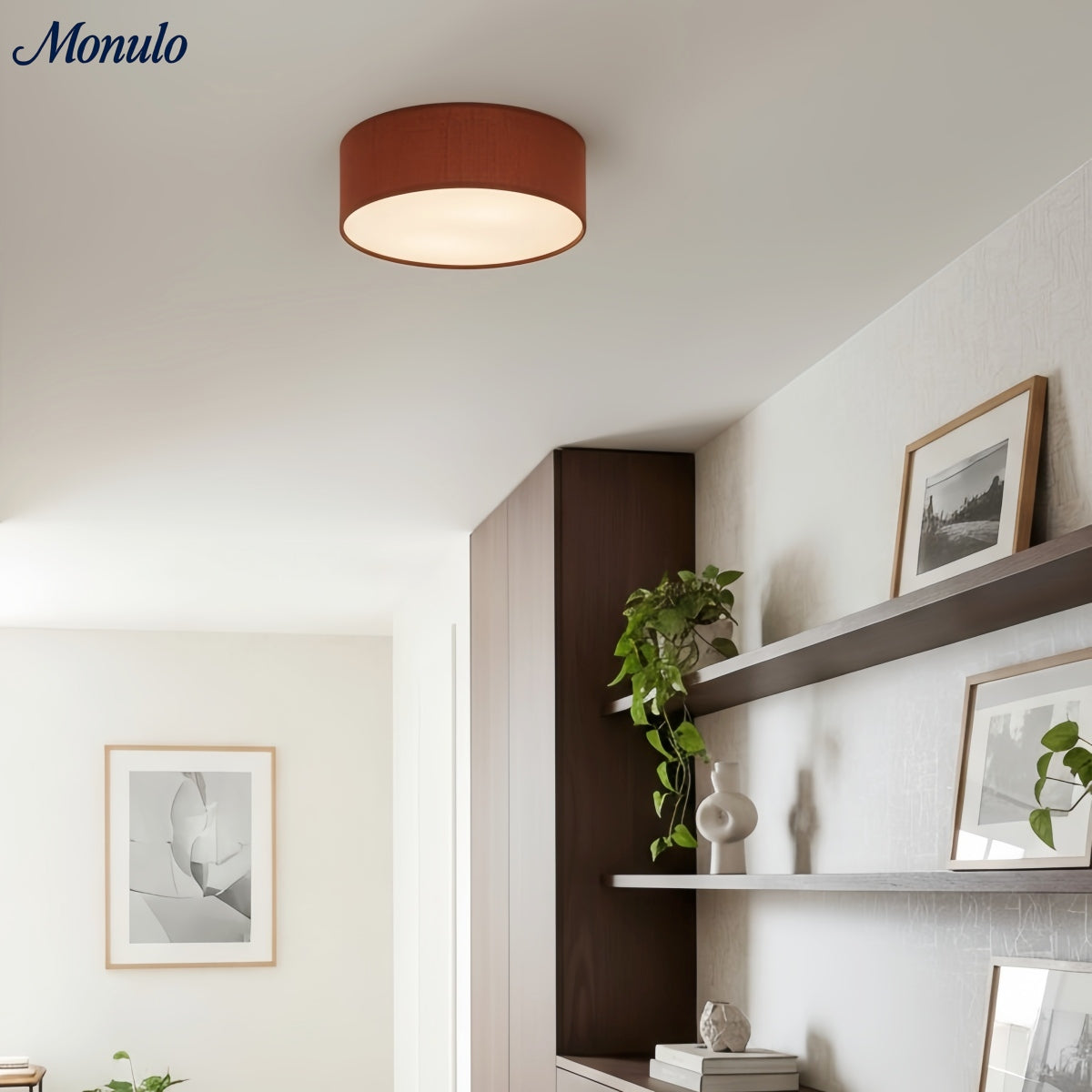 Ceiling Lamp with Linen Shade | Drum Shape Ø30/45cm | Modern Scandinavian Design | Elegant Lighting for Living Room Bedroom Dining Room - Lamylie
